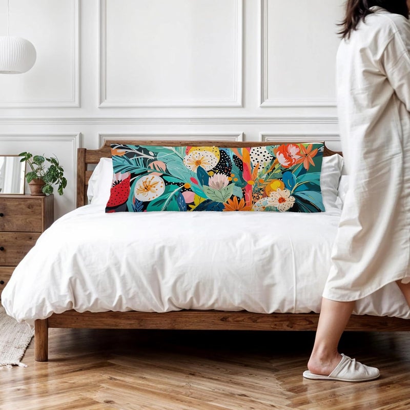 Exqcom Store Abstract Boho Tropical Floral Body Pillow Covers 20x54, Trendy Maximalist Eclectic Colorful Botanical Long Body Pillow Case Cover with Hidden Zipper for Women Men Adults - Image 2